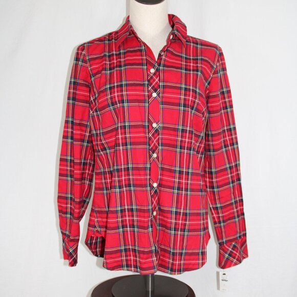 Talbots Red Tartan Plaid Top Women's Size S Button Down Shirt NEW Cotton - Picture 1 of 11